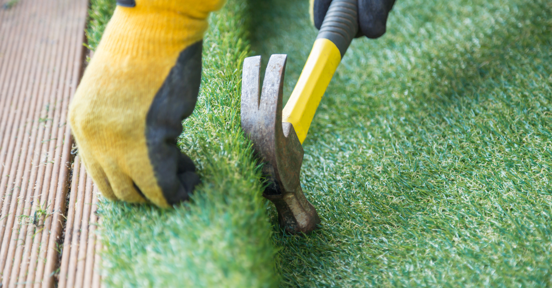 Nailing turf in place