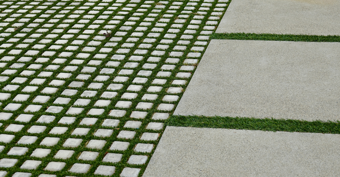 Multi-shape driveway pavers and artificial grass