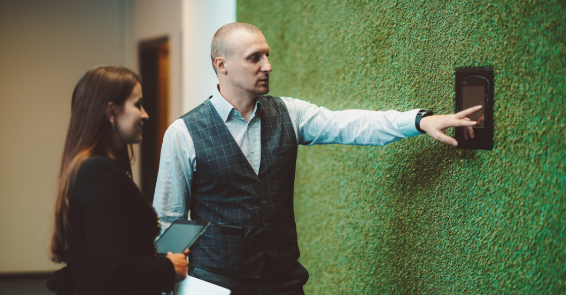 Green wall made with commercial turf