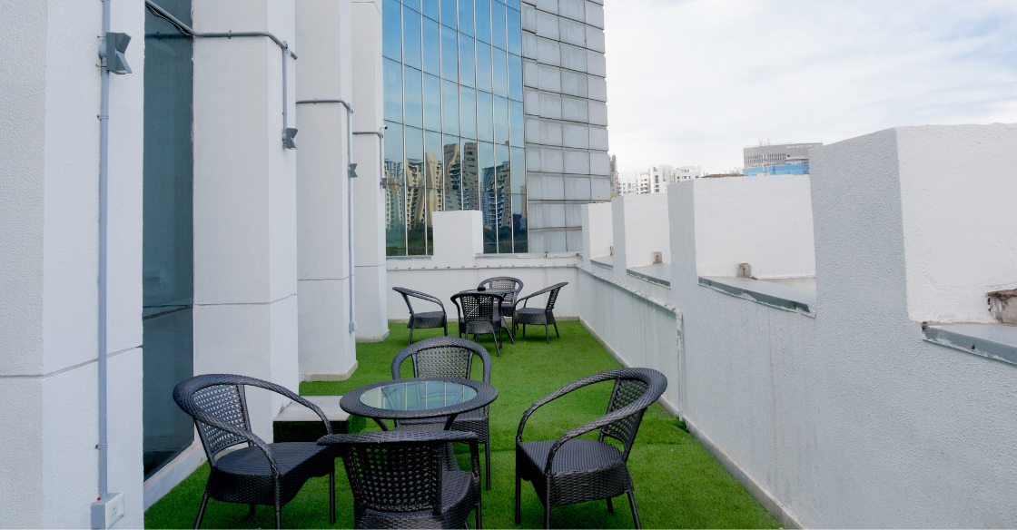 Artificial turf patio for commercial landscaping
